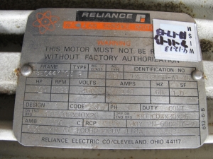 MOTOR, ELECTRIC TYPE, 100 HORSEPOWER, 460VAC 3 PHASE ELEC RATING, 1188 RPM, 8EC447TCZ FRAME, 118 AMPS. TYPE P 0.26W, 480V SPACE HEATER, PART # 600287-36 (W-44) LOADING & HANDLING FEE $15-